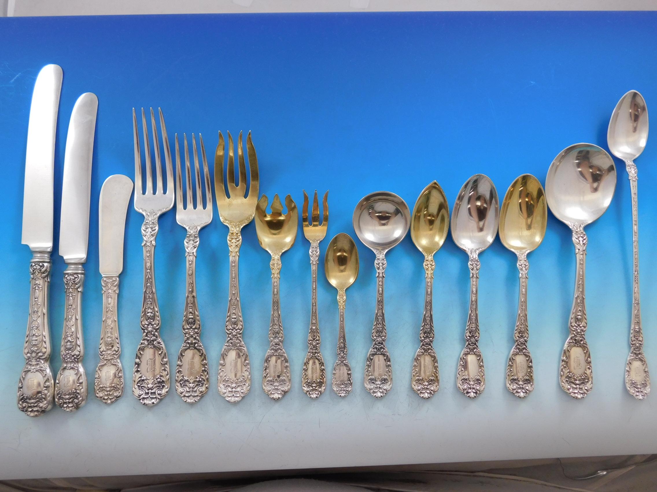 Monumental figural Florentine by Gorham sterling silver Flatware set - 426 pieces. This pattern was designed by William Codman and patented in 1901. It features the Greek God of North Wind. This set belonged to the Tutt family who built the