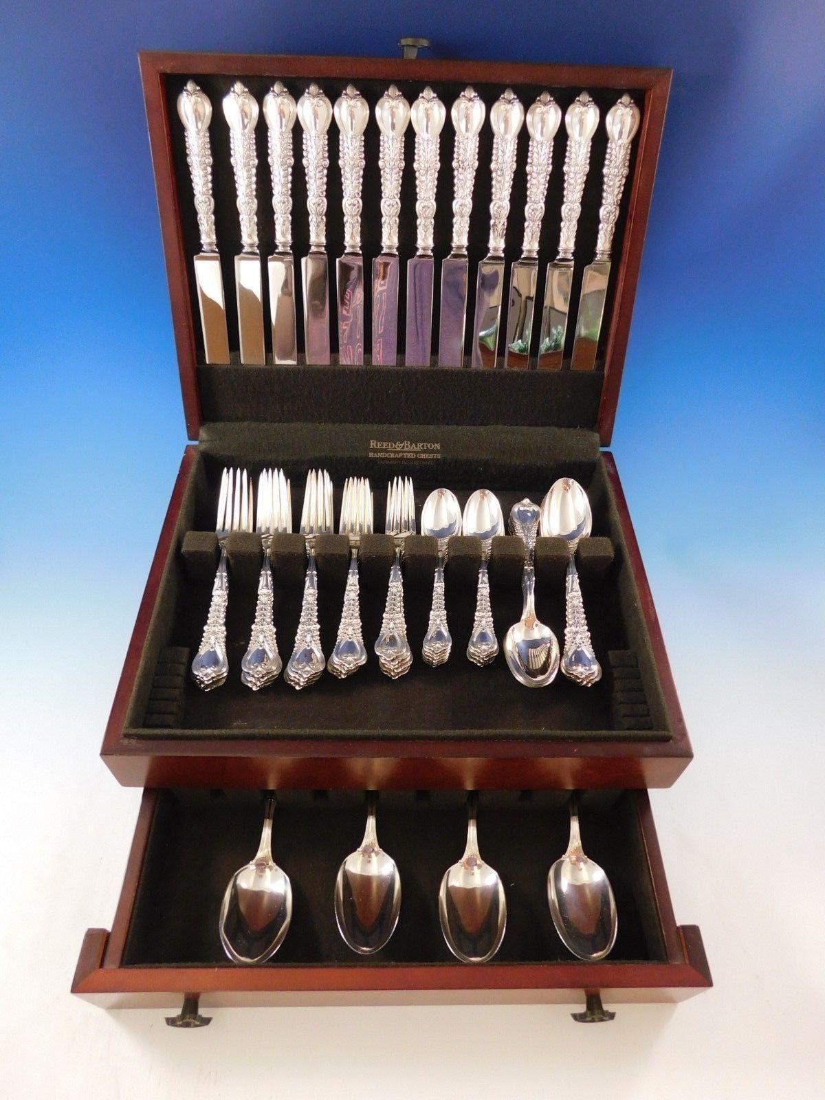 Stunning florentine by Tiffany & Co. sterling silver flatware set, 64 pieces. This set includes:

12 dinner size knives, 10 1/2