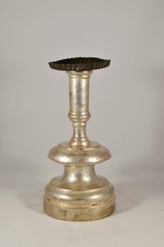 Florentine Candlestick in Lathed and Silvered Wood, Late 17th Century
