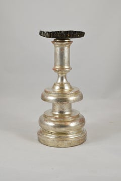 Florentine Candlestick in Lathed and Silvered Wood, Late 17th Century