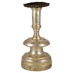 Antique Florentine Candlestick in Lathed and Silvered Wood, Late 17th Century