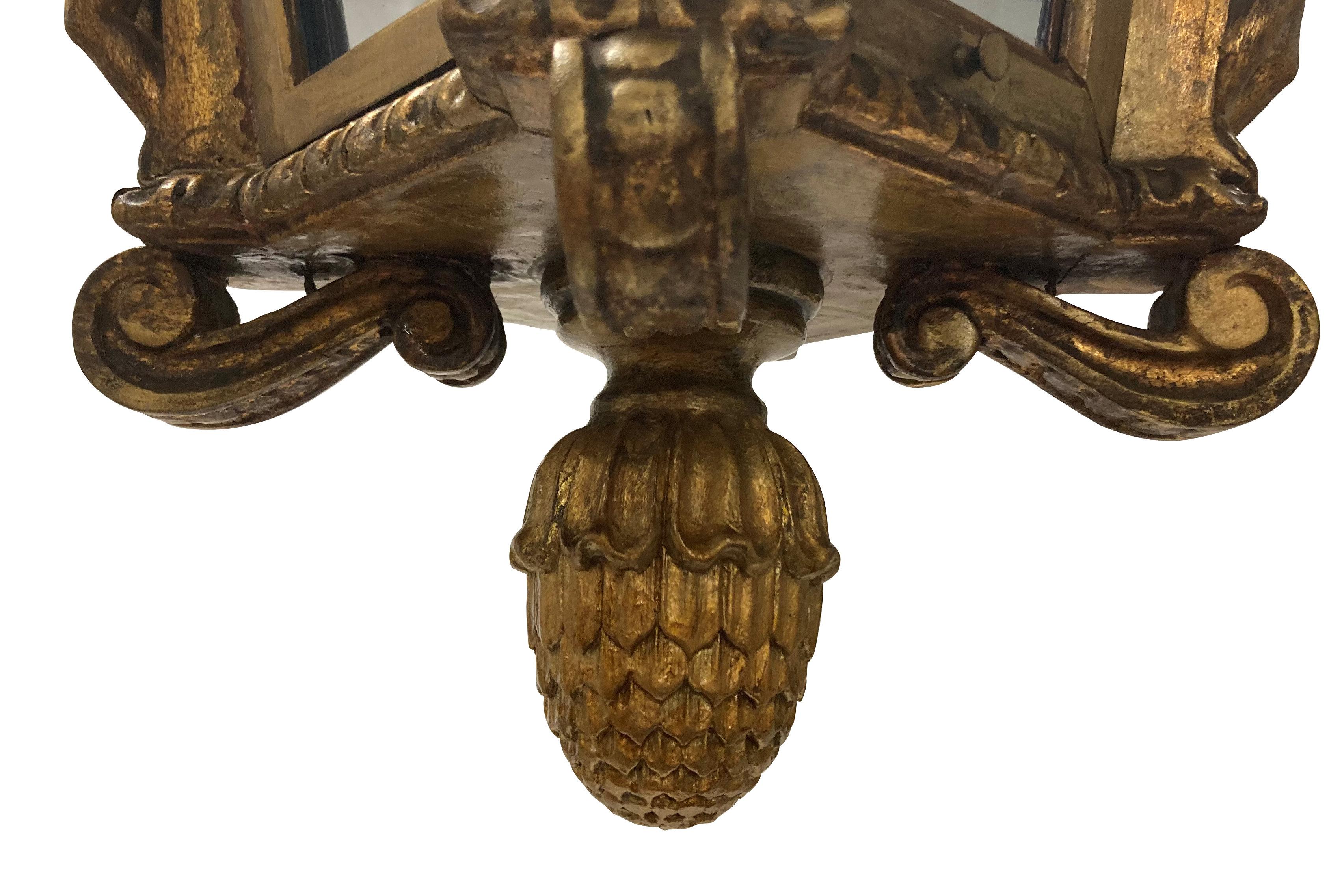 Florentine Carved Giltwood Hanging Lantern In Good Condition For Sale In London, GB