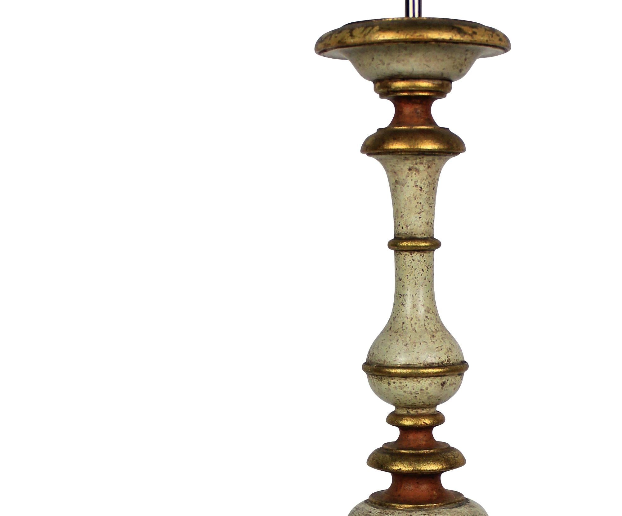 20th Century Florentine Carved, Painted and Gilded Table Lamp