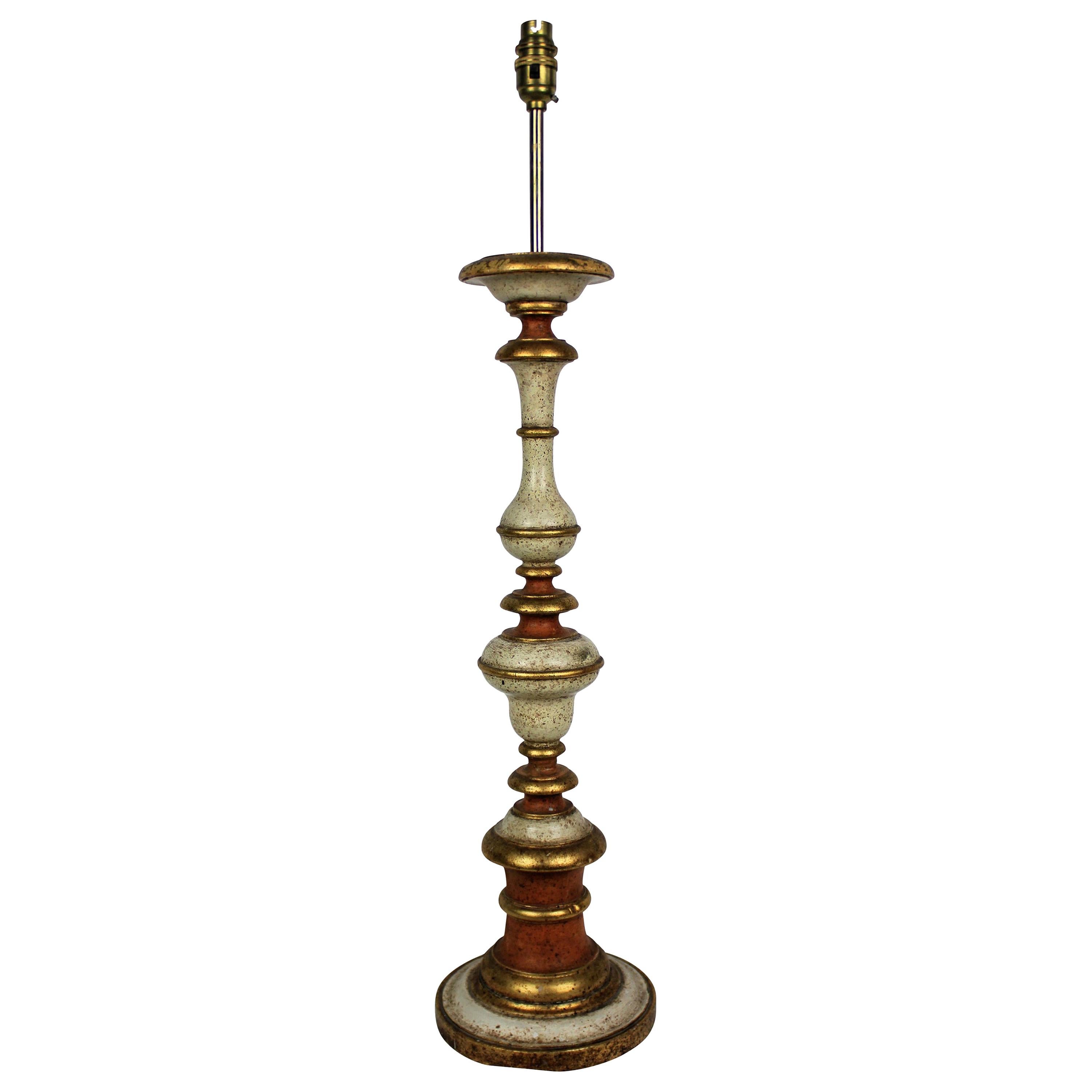 Florentine Carved, Painted and Gilded Table Lamp