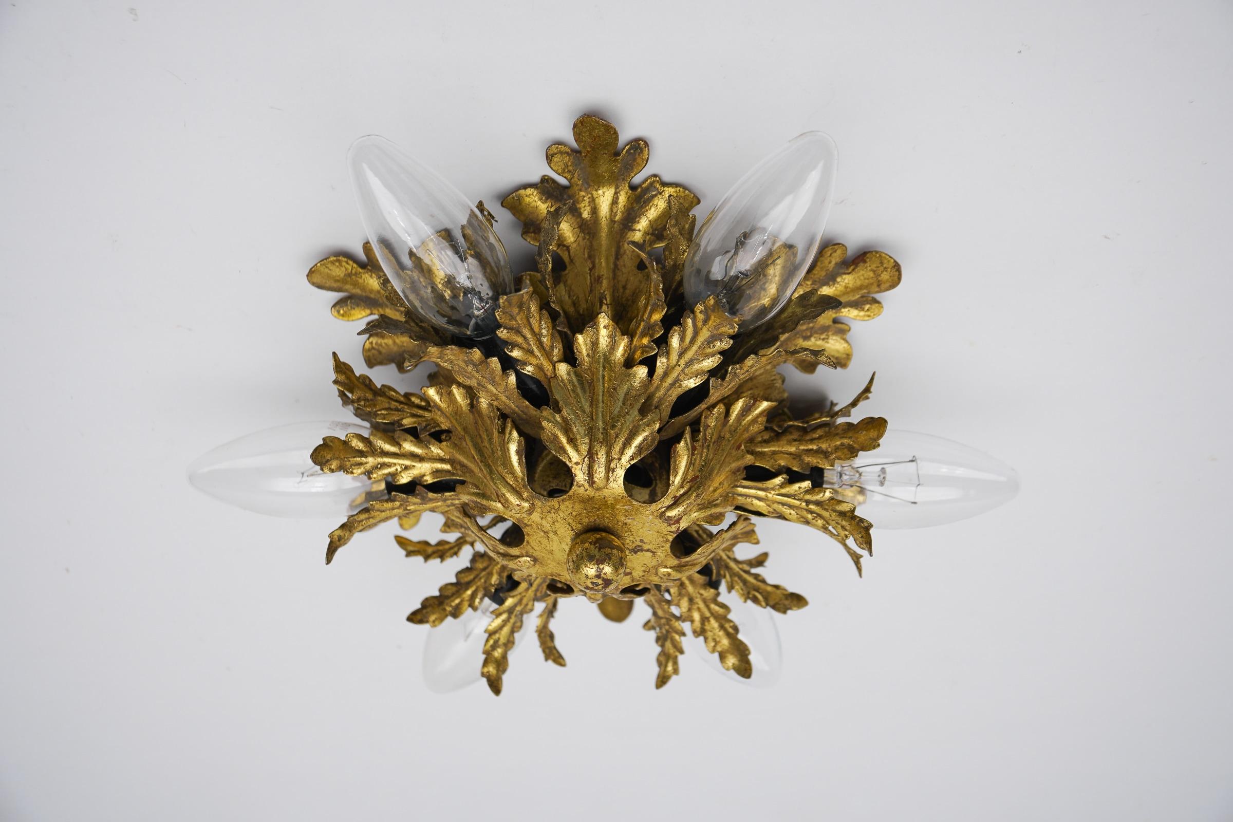 Italian Florentine Ceiling Lamp by Banci Firenze in Gold, 1960s For Sale