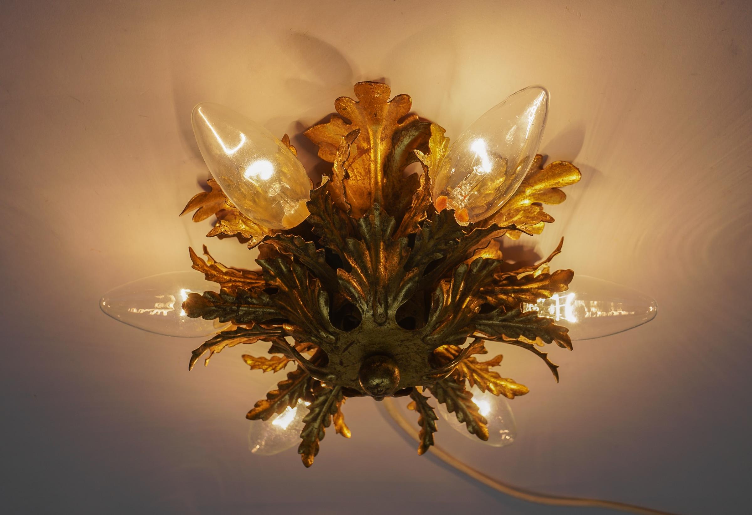 Florentine Ceiling Lamp by Banci Firenze in Gold, 1960s In Good Condition For Sale In Nürnberg, Bayern
