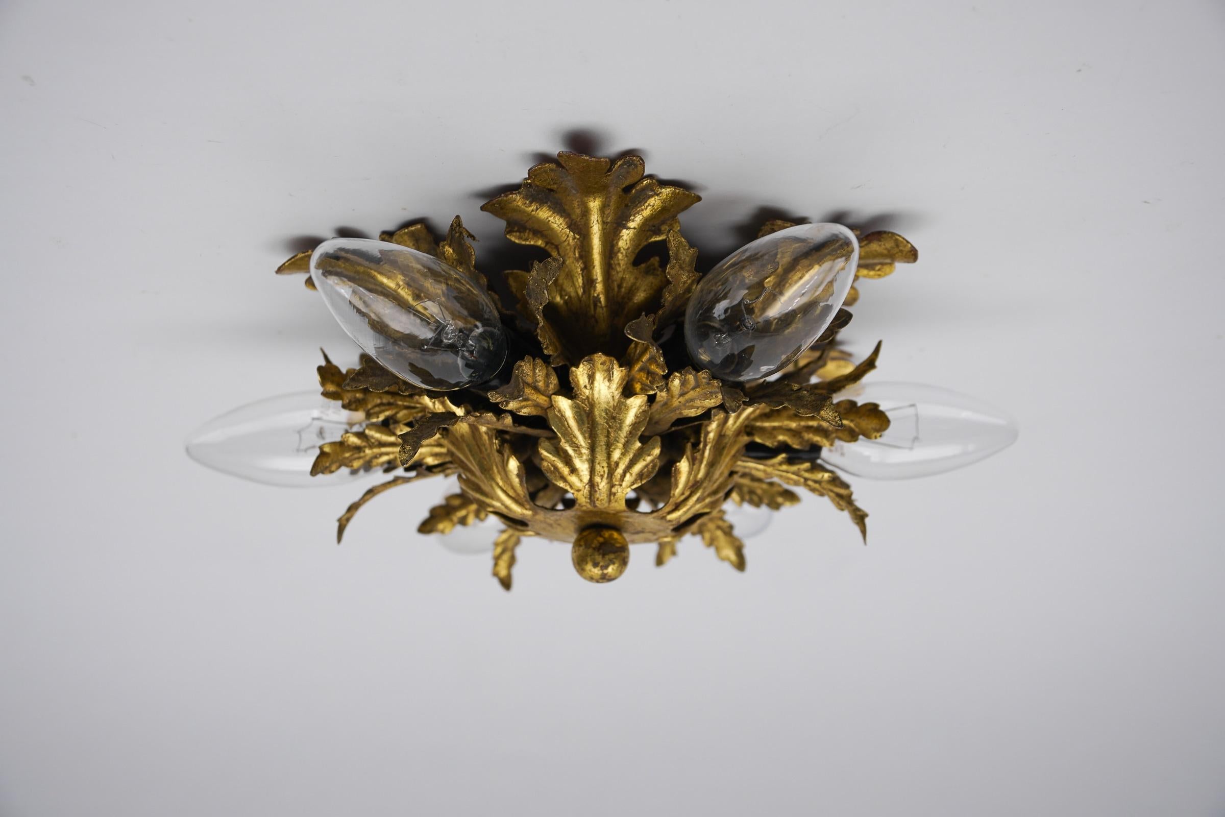 Mid-20th Century Florentine Ceiling Lamp by Banci Firenze in Gold, 1960s For Sale