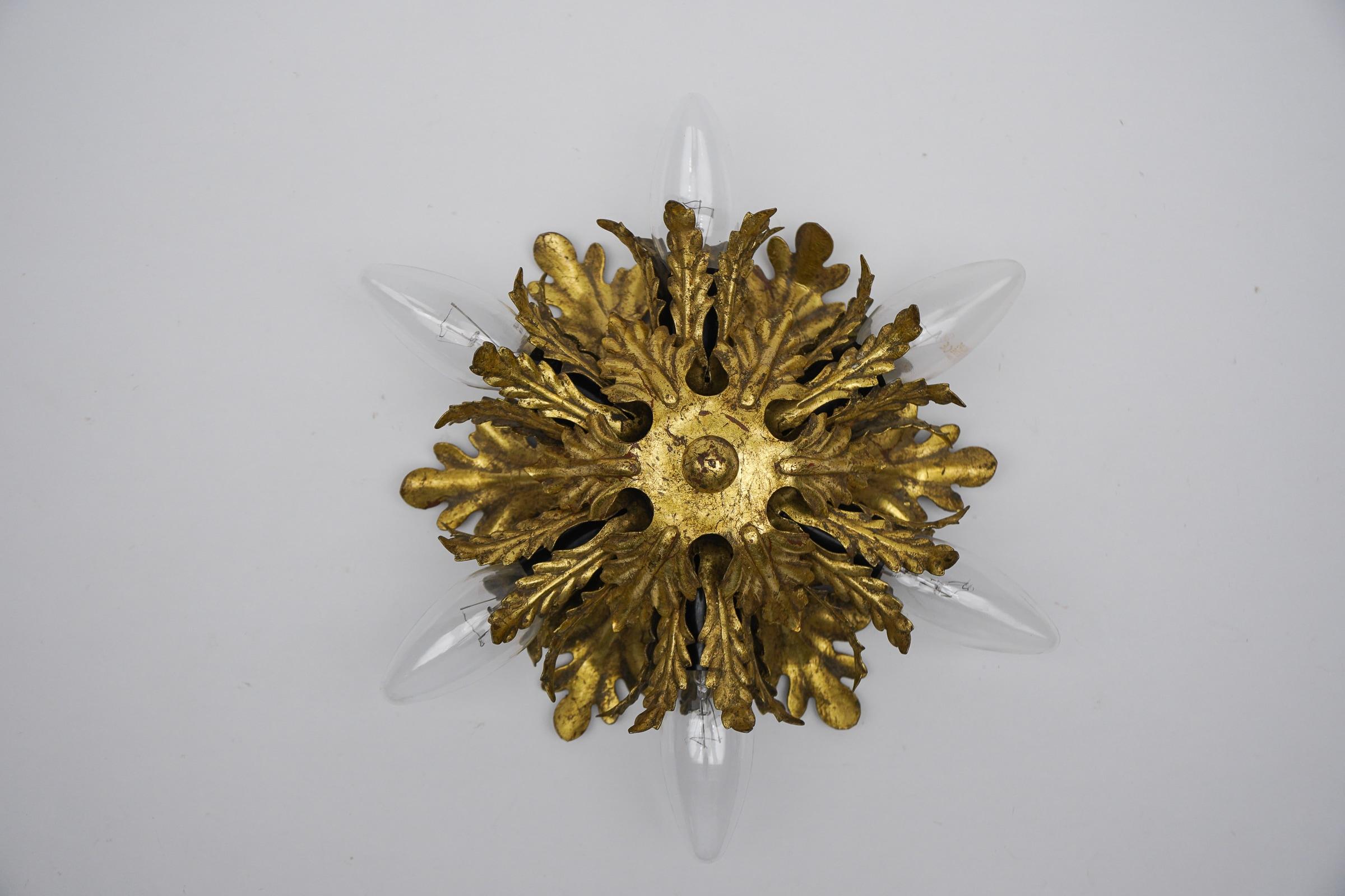 Metal Florentine Ceiling Lamp by Banci Firenze in Gold, 1960s For Sale