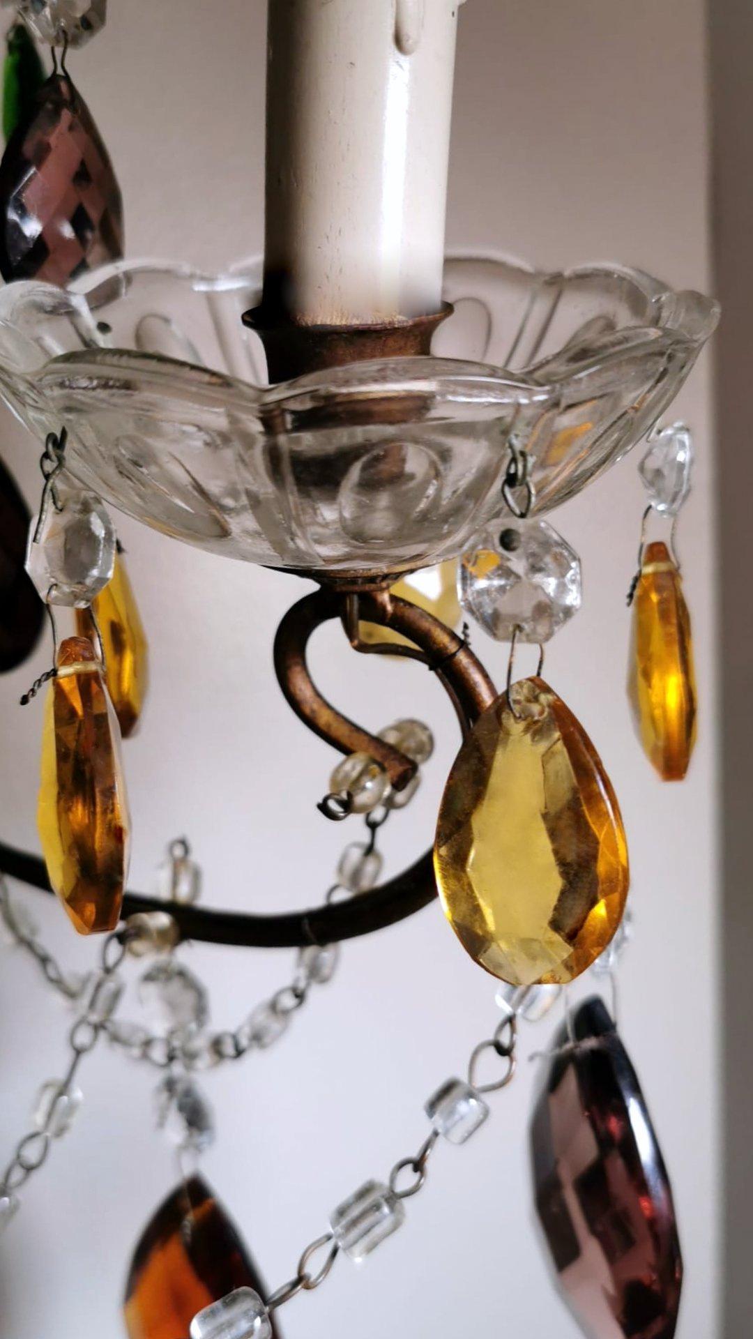Florentine Craftsmanship Applique Gilded Iron Colored Crystal Drops and Faceted For Sale 2