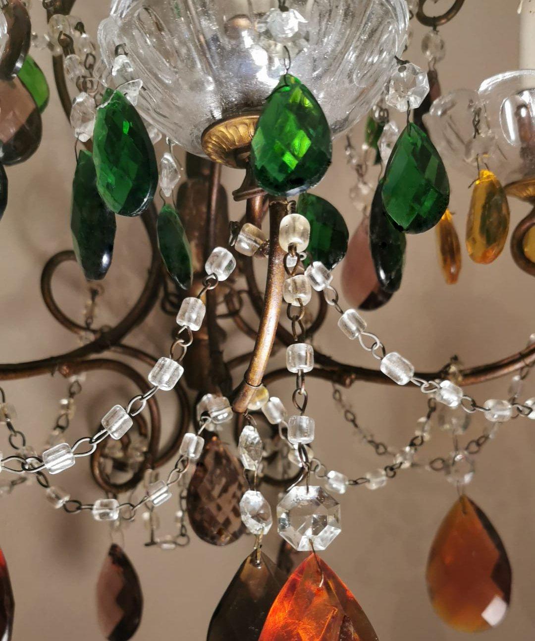 Florentine Craftsmanship Applique Gilded Iron Colored Crystal Drops and Faceted For Sale 3