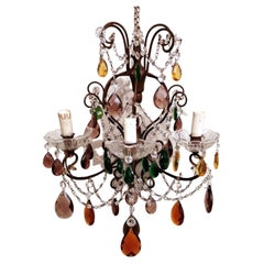 Florentine Craftsmanship Applique Gilded Iron Colored Crystal Drops and Faceted
