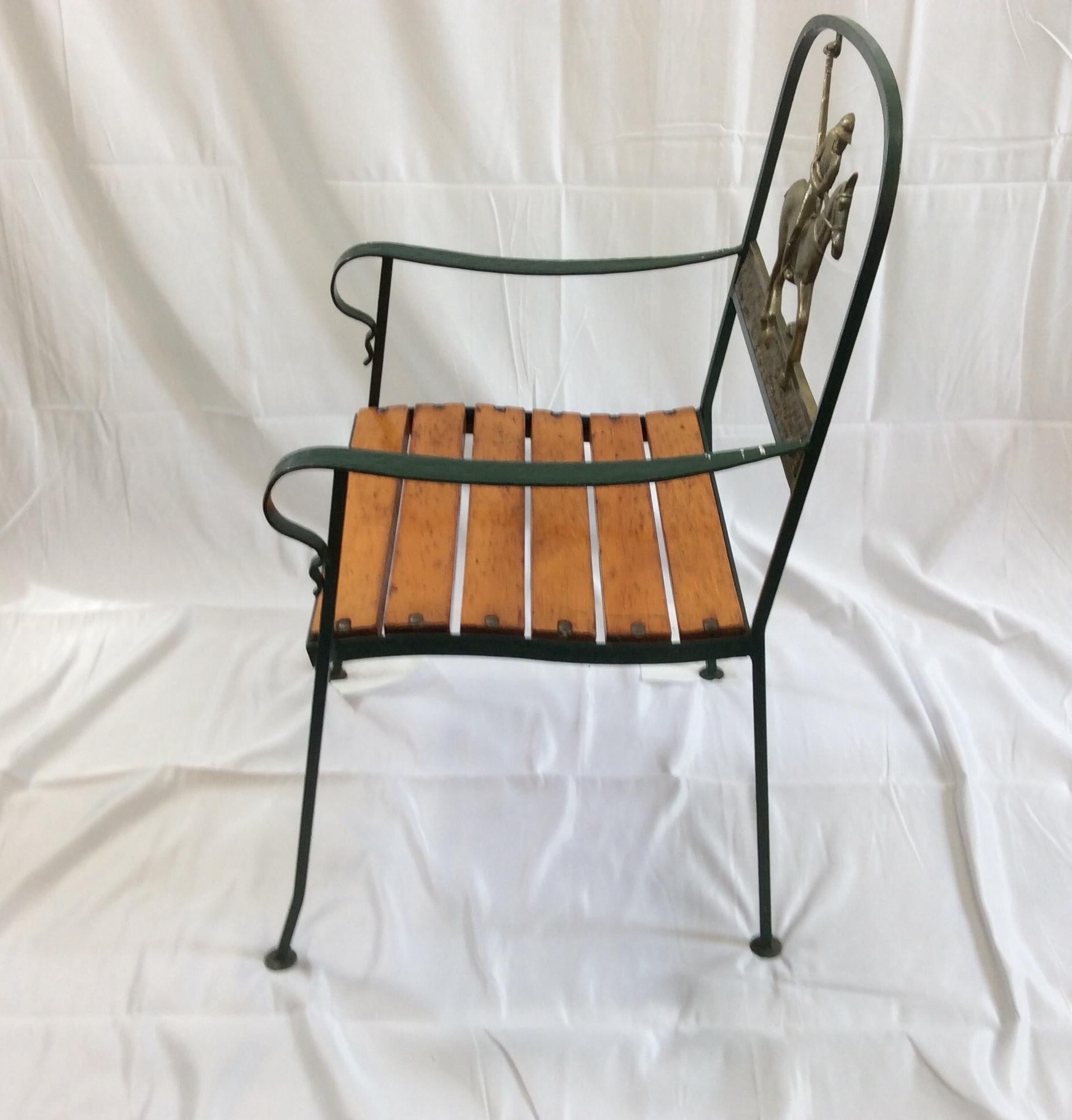 American Florentine Craftsmen Polo Player Back Wrought Iron Armchair Made for MJ Knoud For Sale