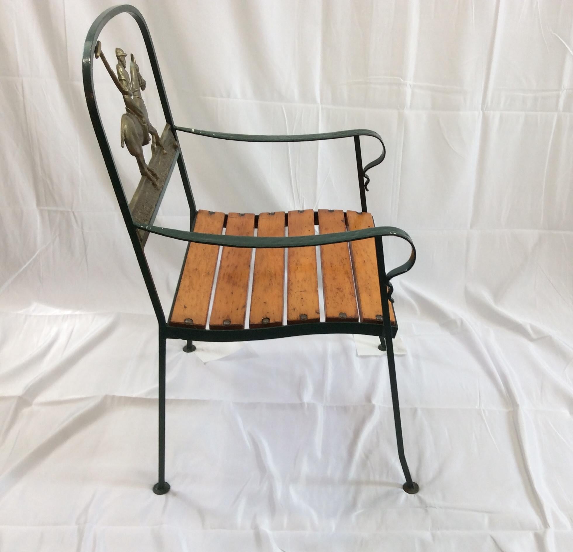 Florentine Craftsmen Polo Player Back Wrought Iron Armchair Made for MJ Knoud In Good Condition For Sale In Southampton, NY