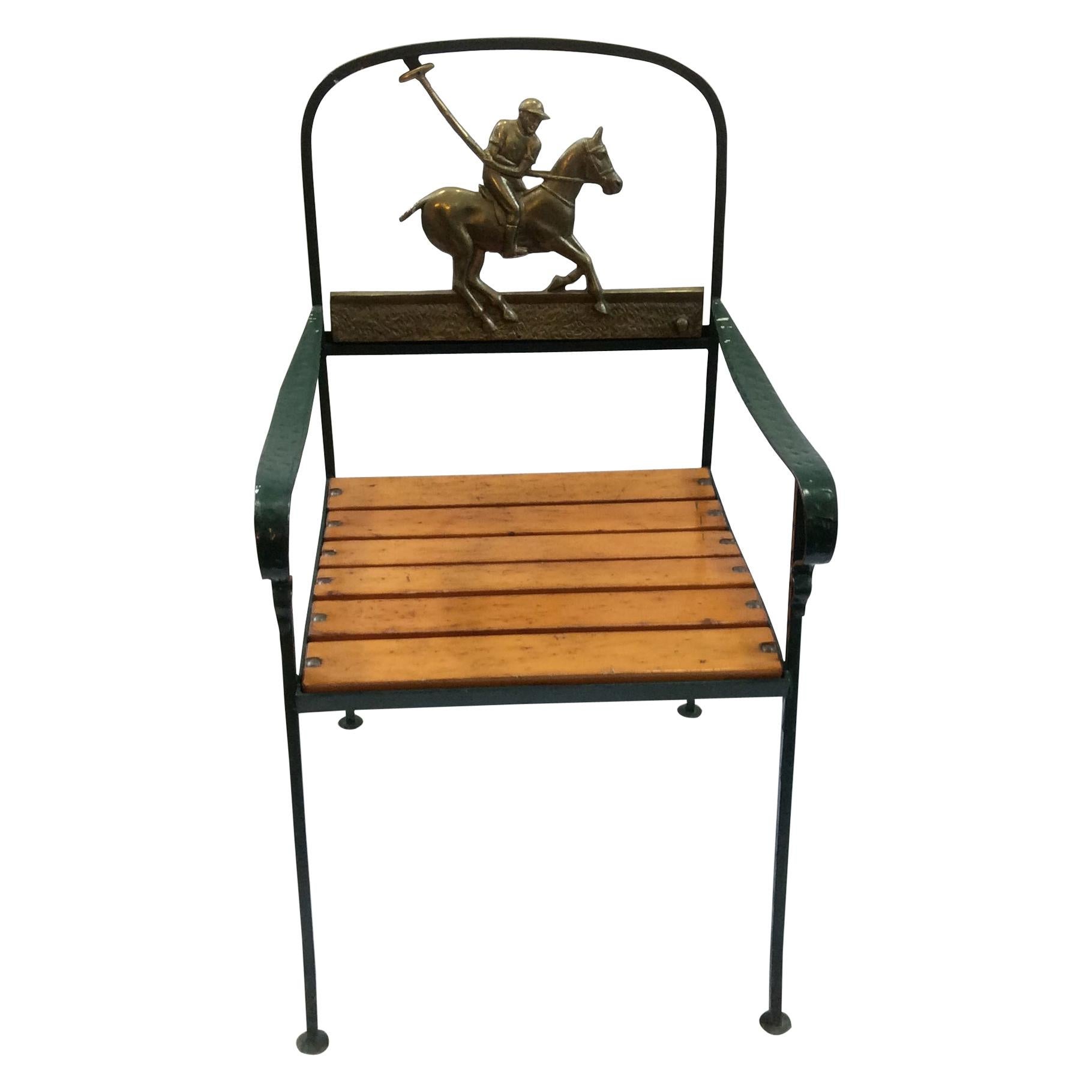 Florentine Craftsmen Polo Player Back Wrought Iron Armchair Made for MJ Knoud For Sale