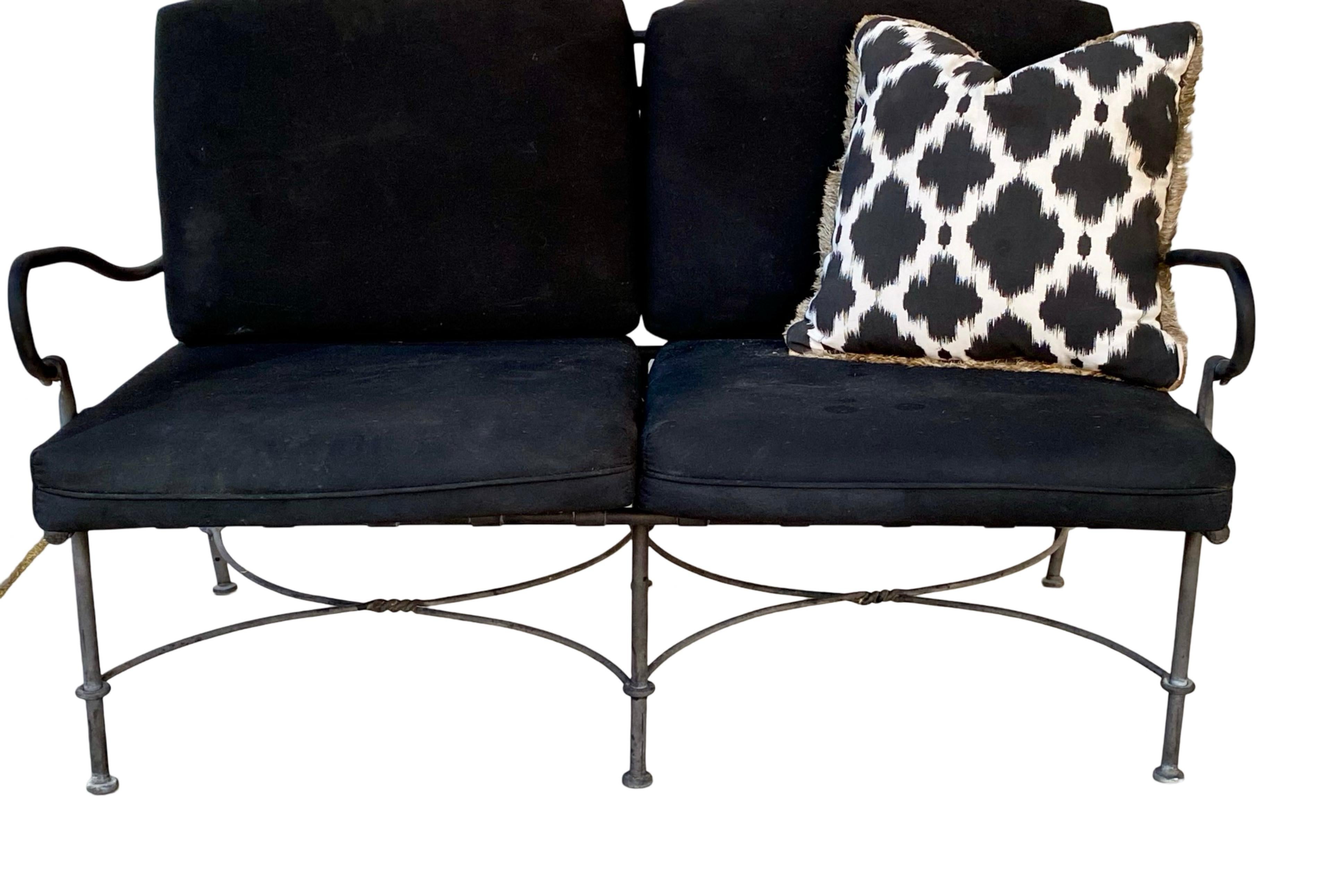 Metal “Florentine” Design Attributed Vintage Rare Sofa With Orig Black Cushions For Sale