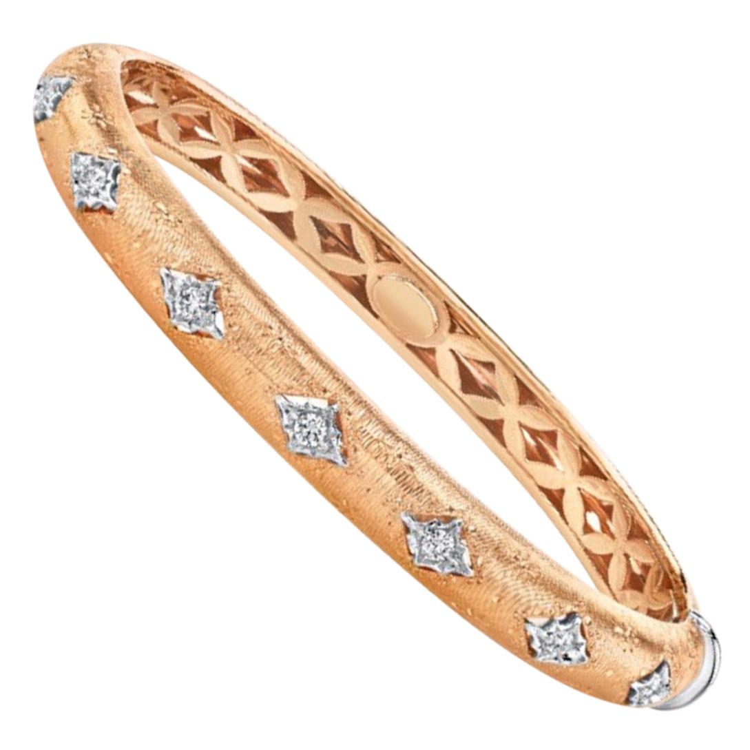 Florentine Design, Diamond, Rose and White Gold Bangle Bracelet, .36 Carat Total
