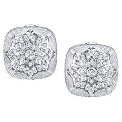 Florentine Design Handmade Diamond and White Gold French Clip Earrings