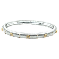 Florentine Diamond Bangle Bracelet in White and Yellow Gold