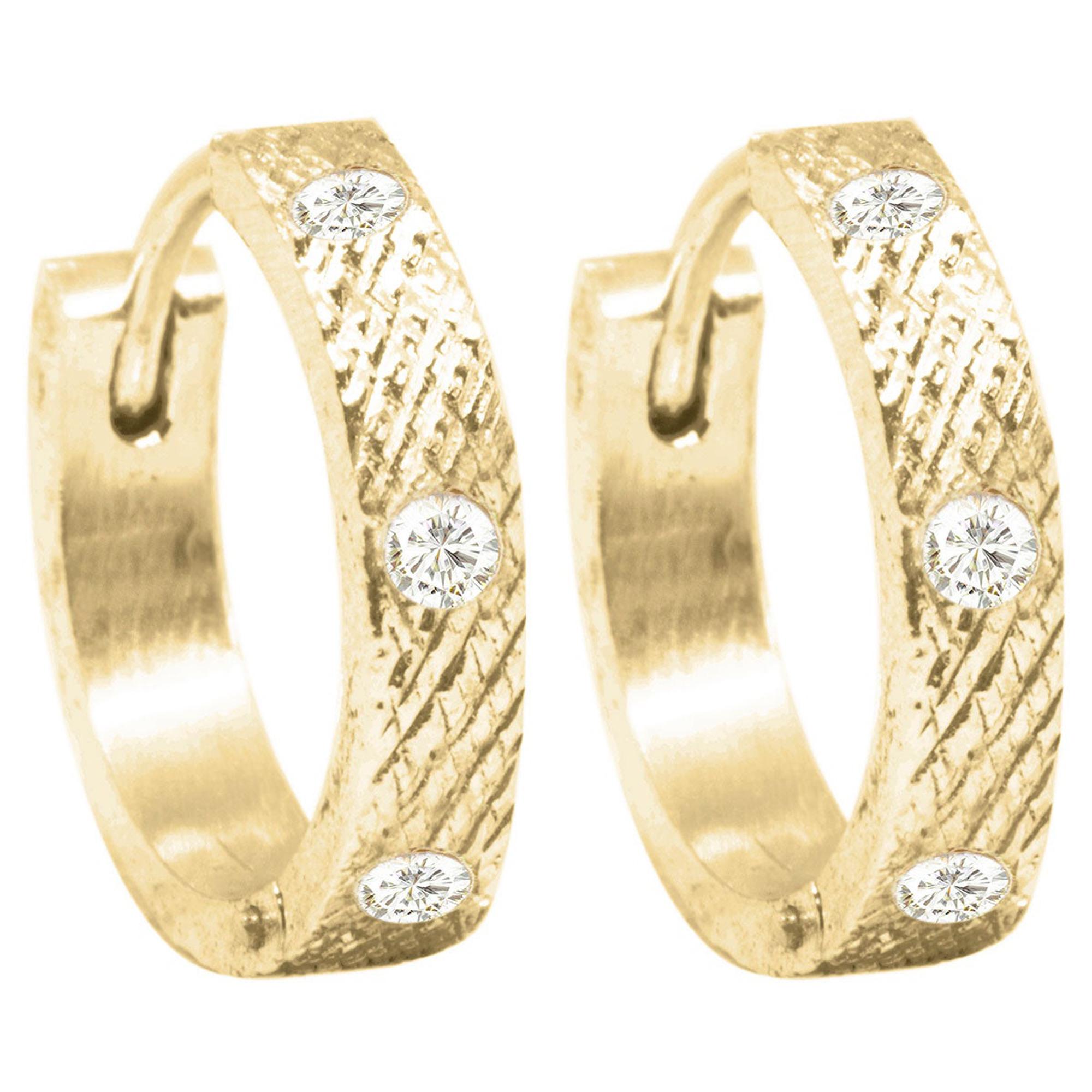 Florentine 15mm Diamond Gold 18k Hoop Earrings For Sale