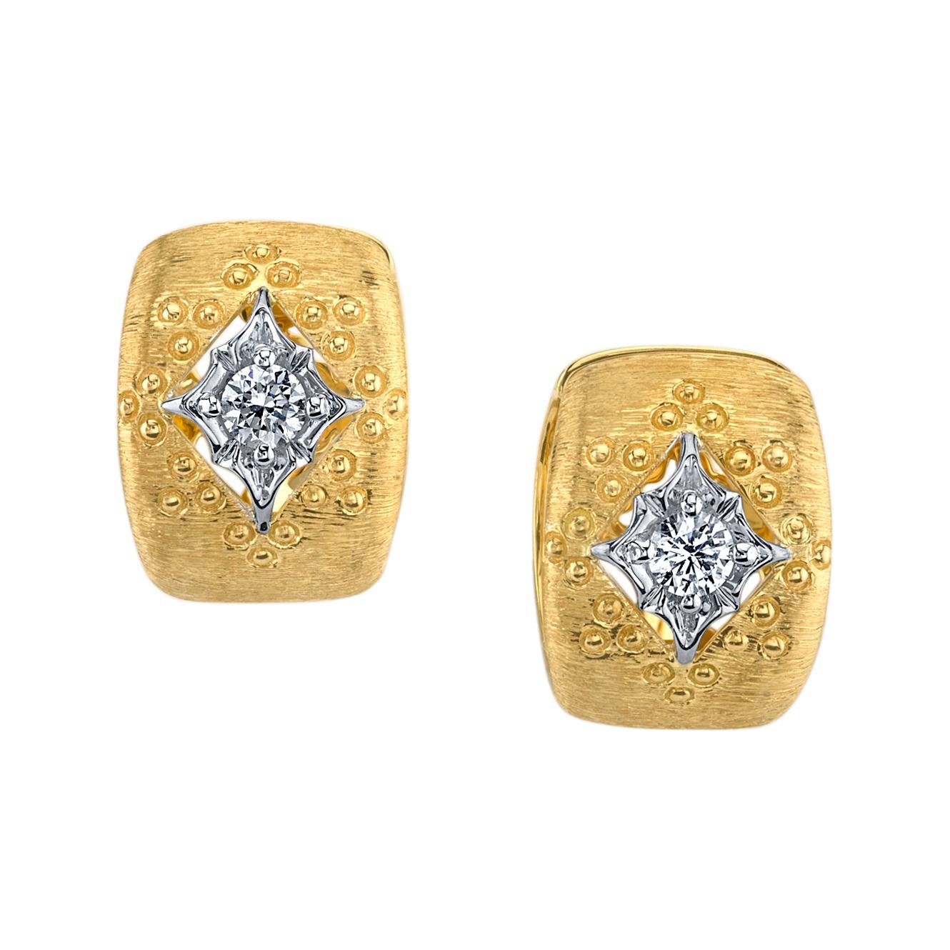 Florentine Diamond Hoop Earrings in Yellow and White Gold In New Condition For Sale In Los Angeles, CA