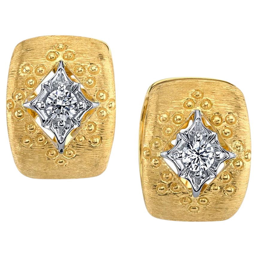 Pendientes de aro de diamantes florentinos en oro amarillo y blanco