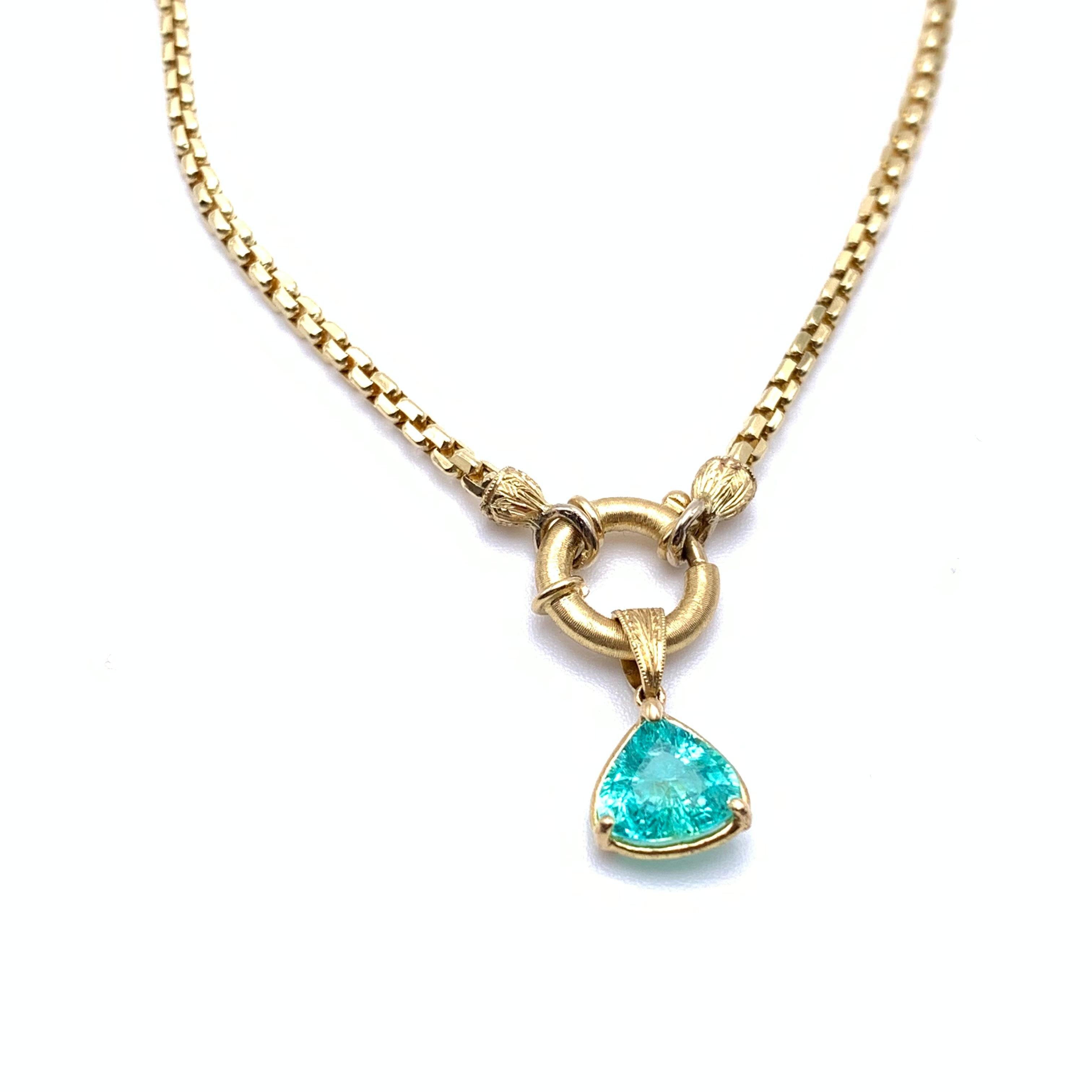 Taglio a goccia Collana con tormalina Paraiba incisa Florentine 1,28 CT in vendita