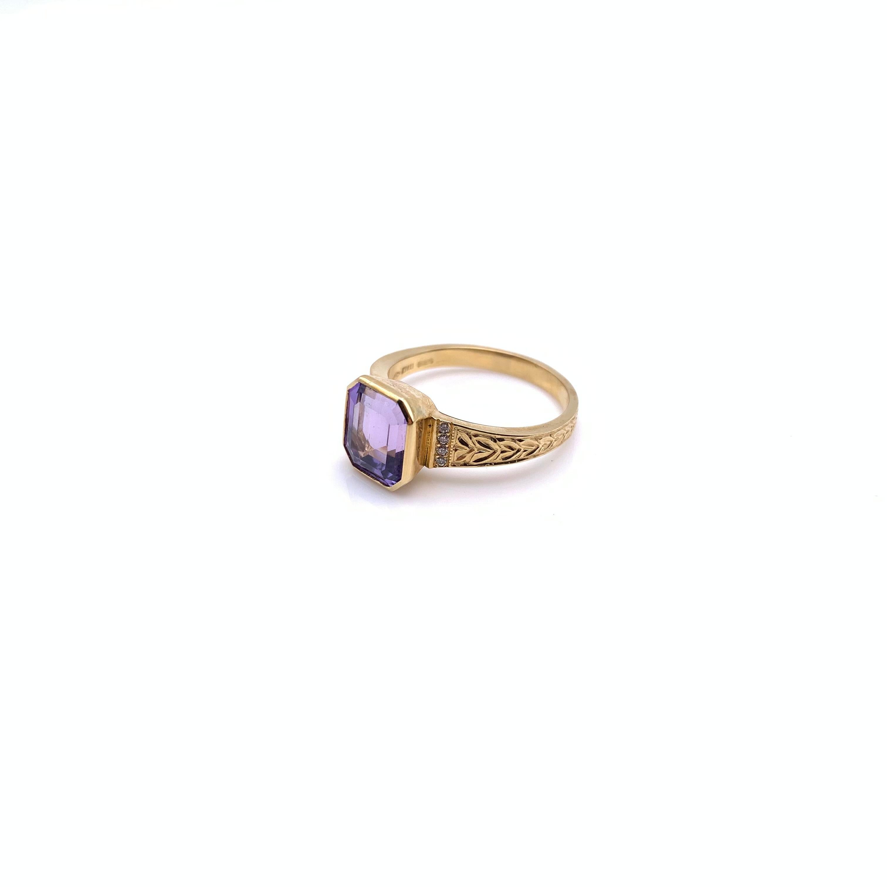 Revival Florentine Engraved Natural Lavender Tanzanite & Diamond Ring