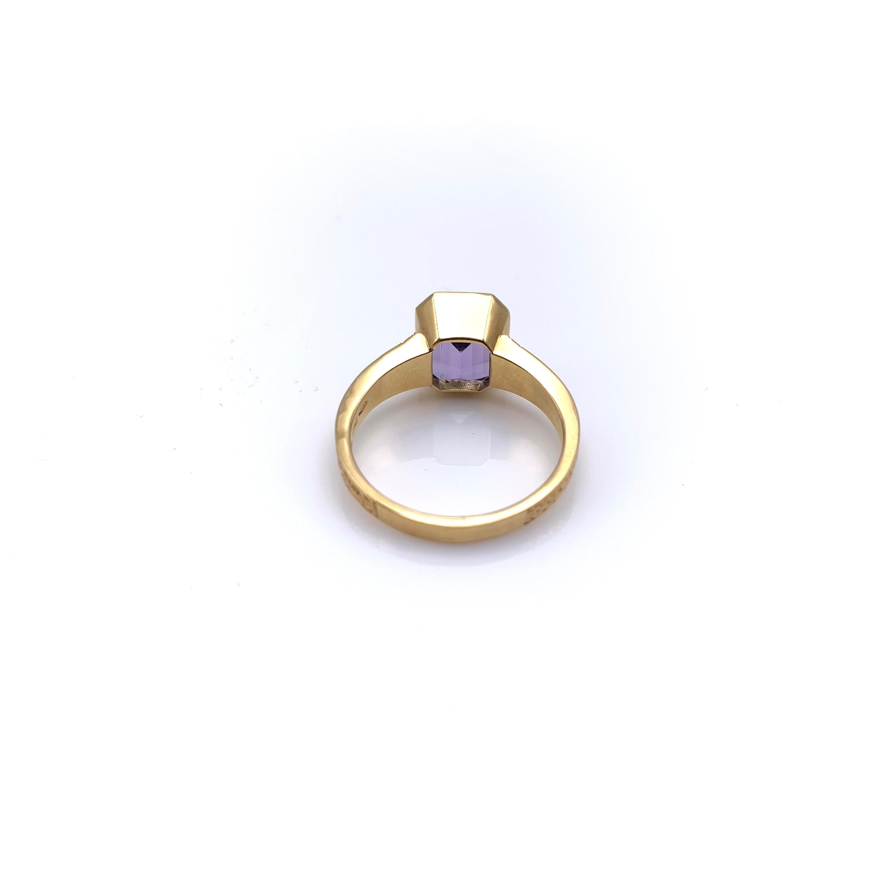 Emerald Cut Florentine Engraved Natural Lavender Tanzanite & Diamond Ring