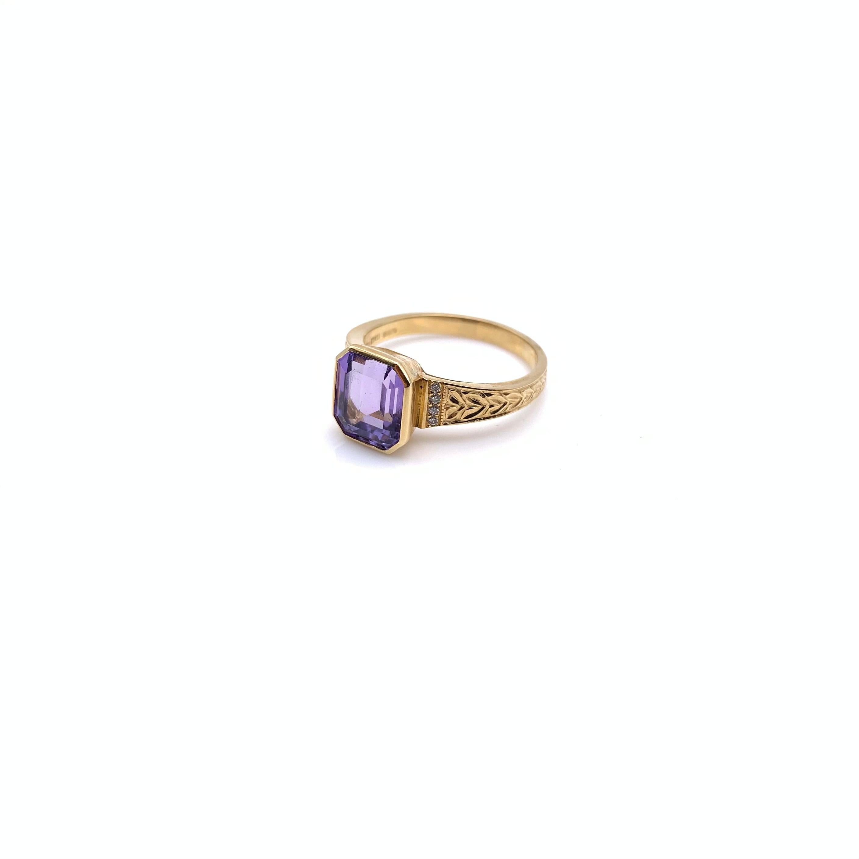 Women's Florentine Engraved Natural Lavender Tanzanite & Diamond Ring