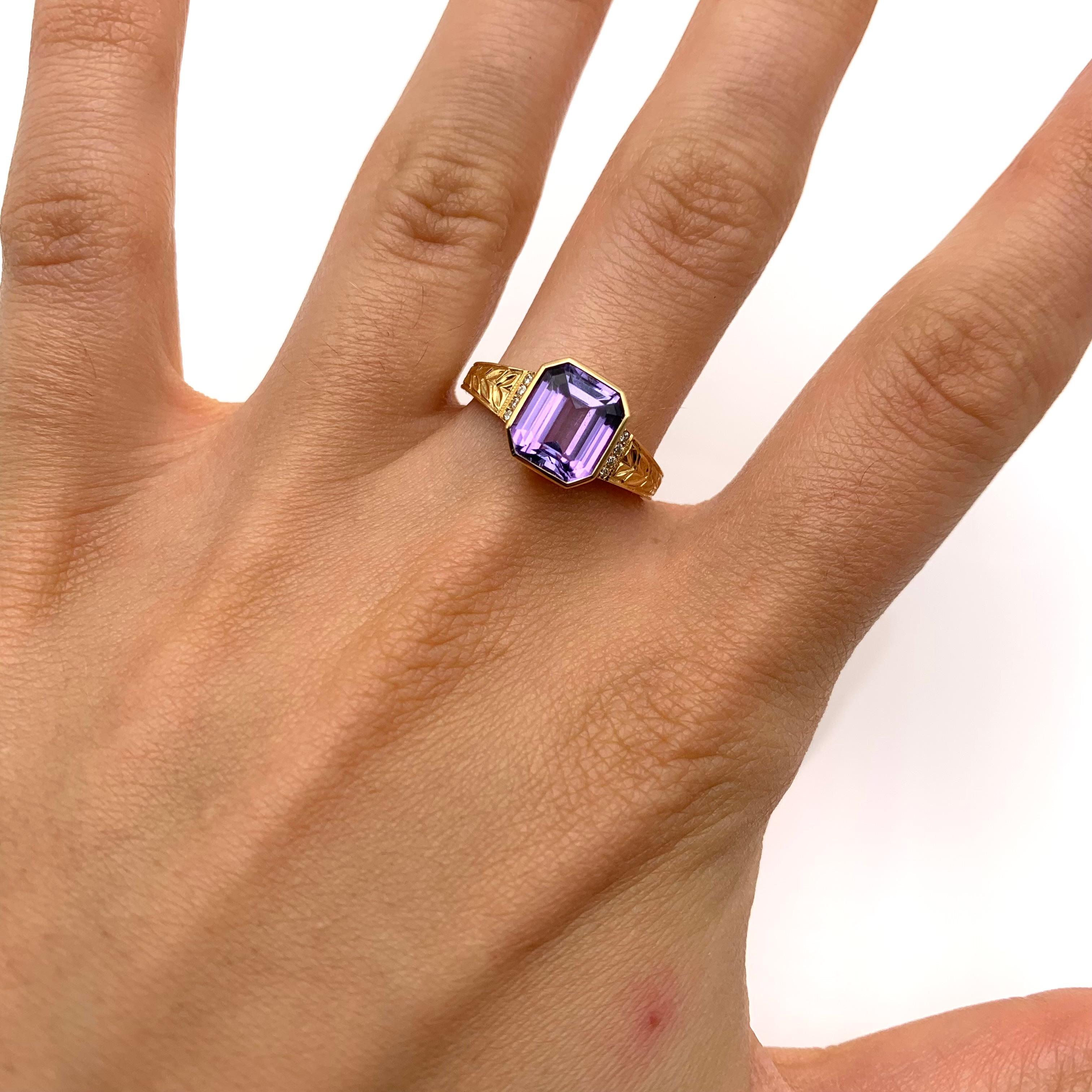 Florentine Engraved Natural Lavender Tanzanite & Diamond Ring 2