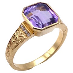 Florentine Engraved Natural Lavender Tanzanite & Diamond Ring