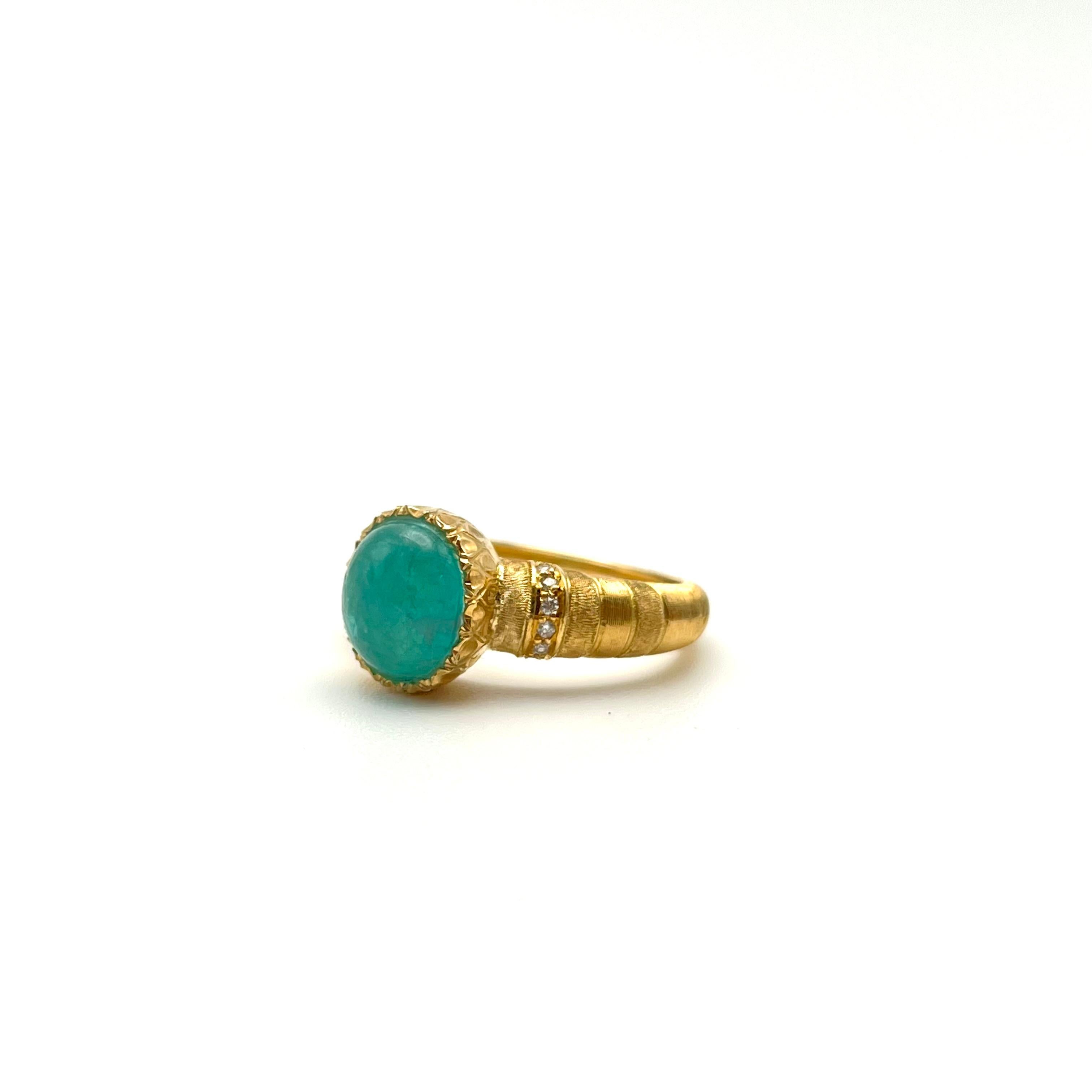Florentine Gravierter Paraiba Turmalin und Diamant Ring (Neoetruskisch) im Angebot