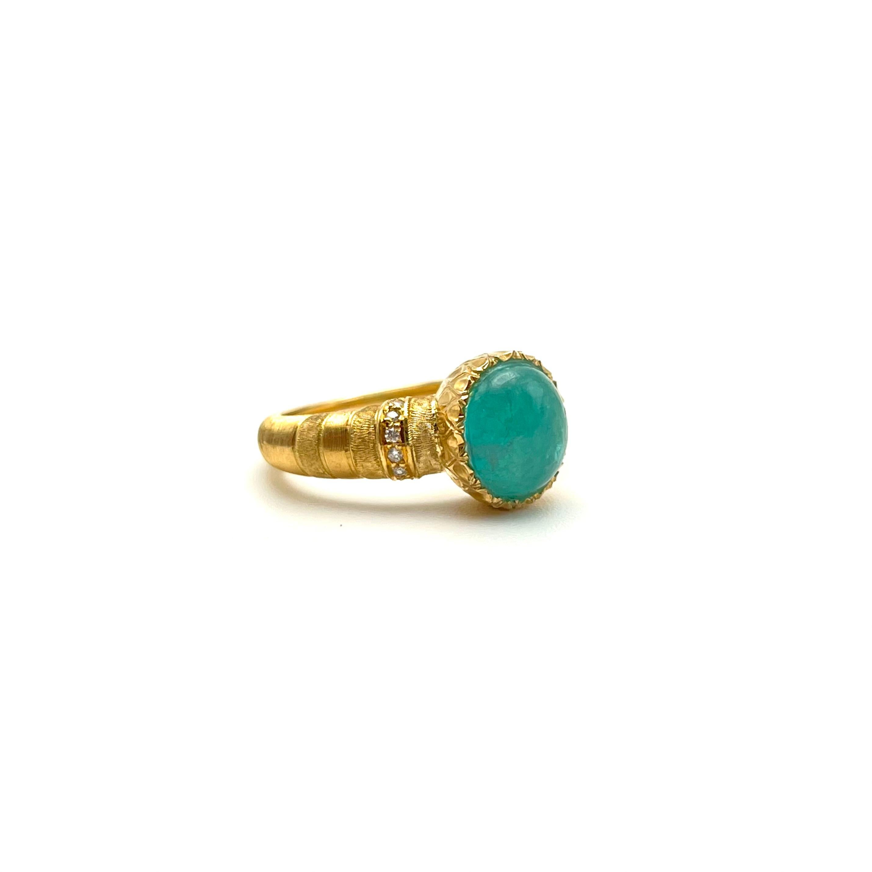 Florentine Gravierter Paraiba Turmalin und Diamant Ring im Angebot 1