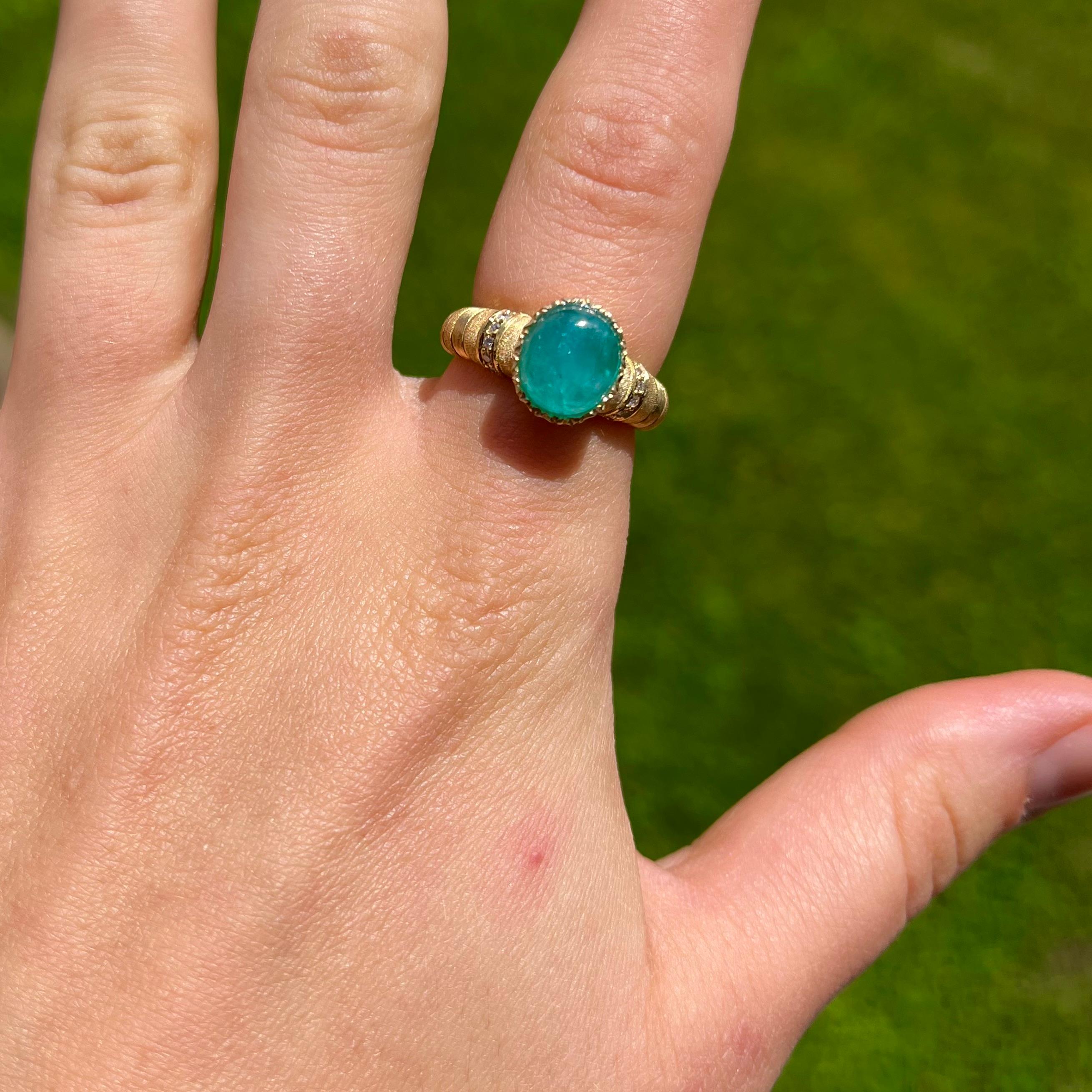 Florentine Gravierter Paraiba Turmalin und Diamant Ring im Angebot 3
