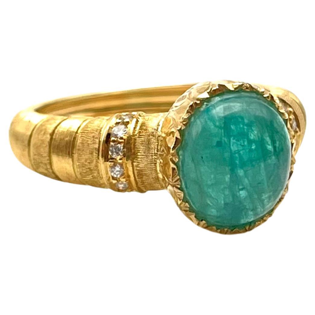 Florentine Engraved Paraiba Tourmaline and Diamond Ring 