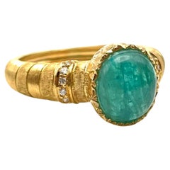 Florentine Engraved Paraiba Tourmaline and Diamond Ring