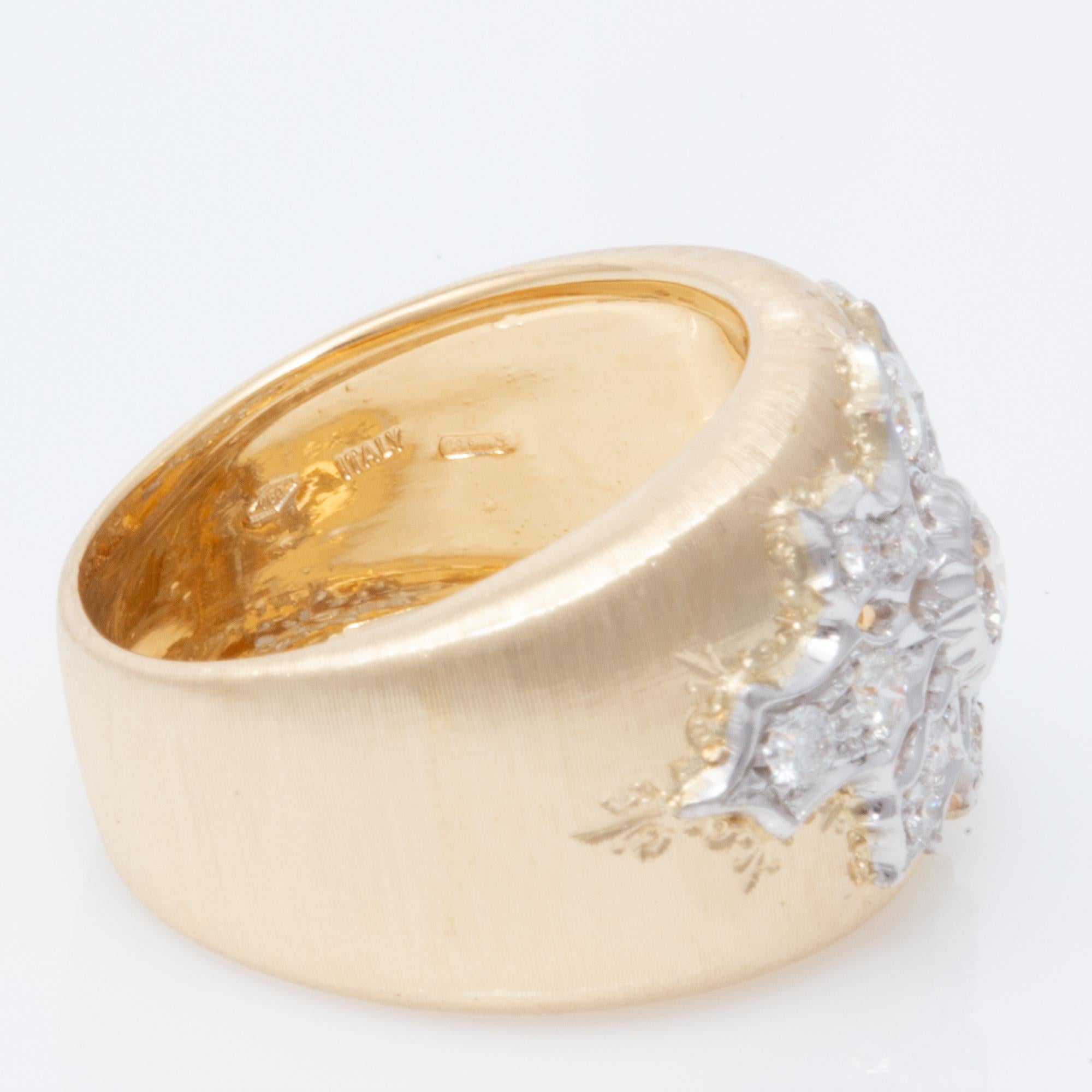 Florentine Engraved Two-Toned 18 Karat Italian Diamond Ring 7