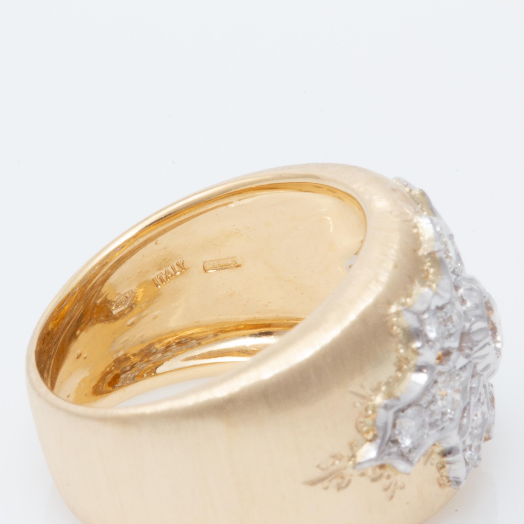Florentine Engraved Two-Toned 18 Karat Italian Diamond Ring For Sale 8