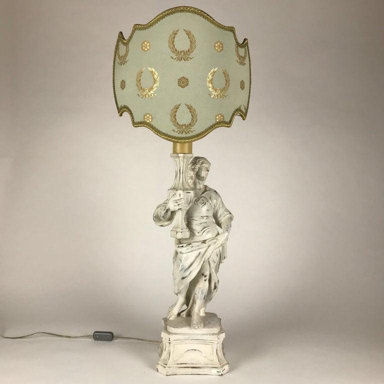Baroque Florentine Cherub Table Lamp by Chelini White Finish, 1980 For Sale