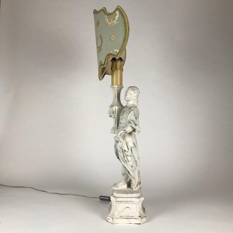 Italian Florentine Cherub Table Lamp by Chelini White Finish, 1980 For Sale