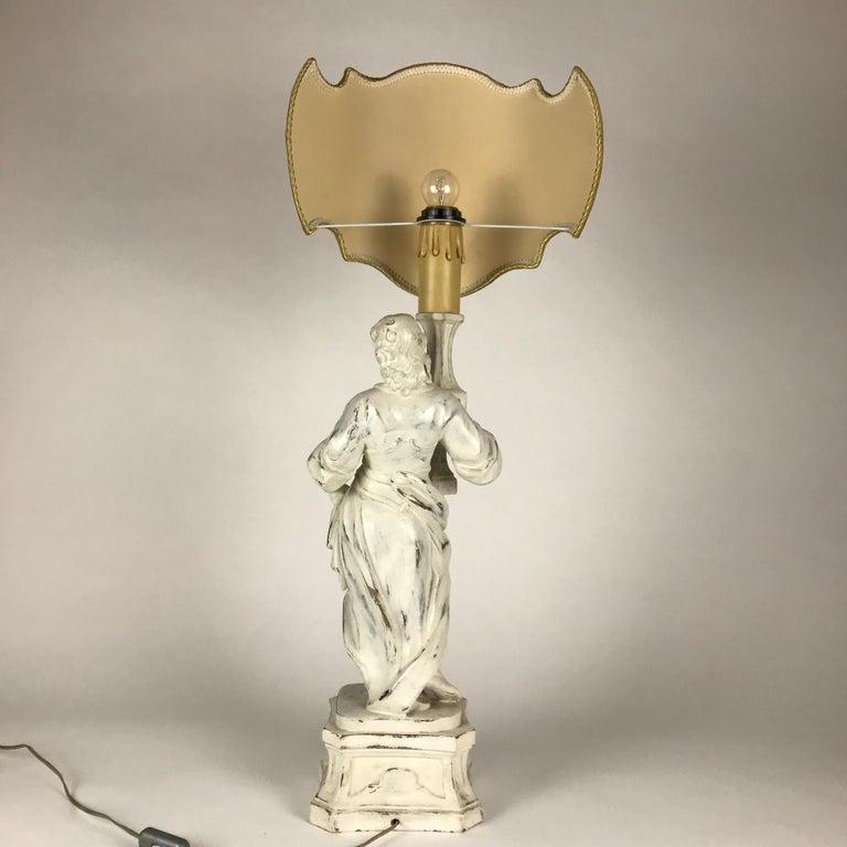 Hand-Crafted Florentine Cherub Table Lamp by Chelini White Finish, 1980 For Sale