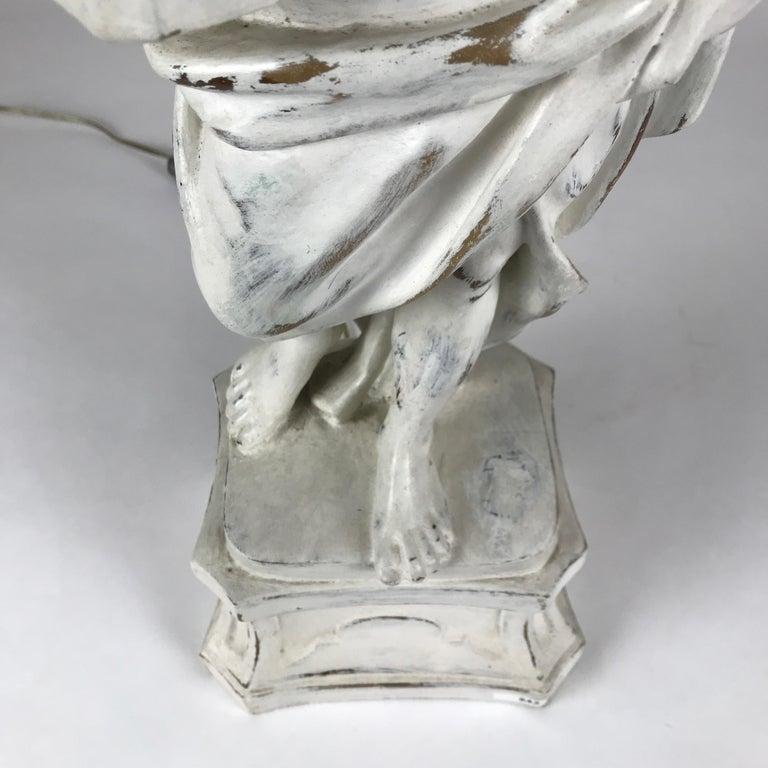 Wood Florentine Cherub Table Lamp by Chelini White Finish, 1980 For Sale