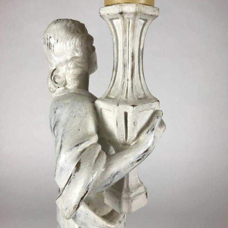 Florentine Cherub Table Lamp by Chelini White Finish, 1980 For Sale 1