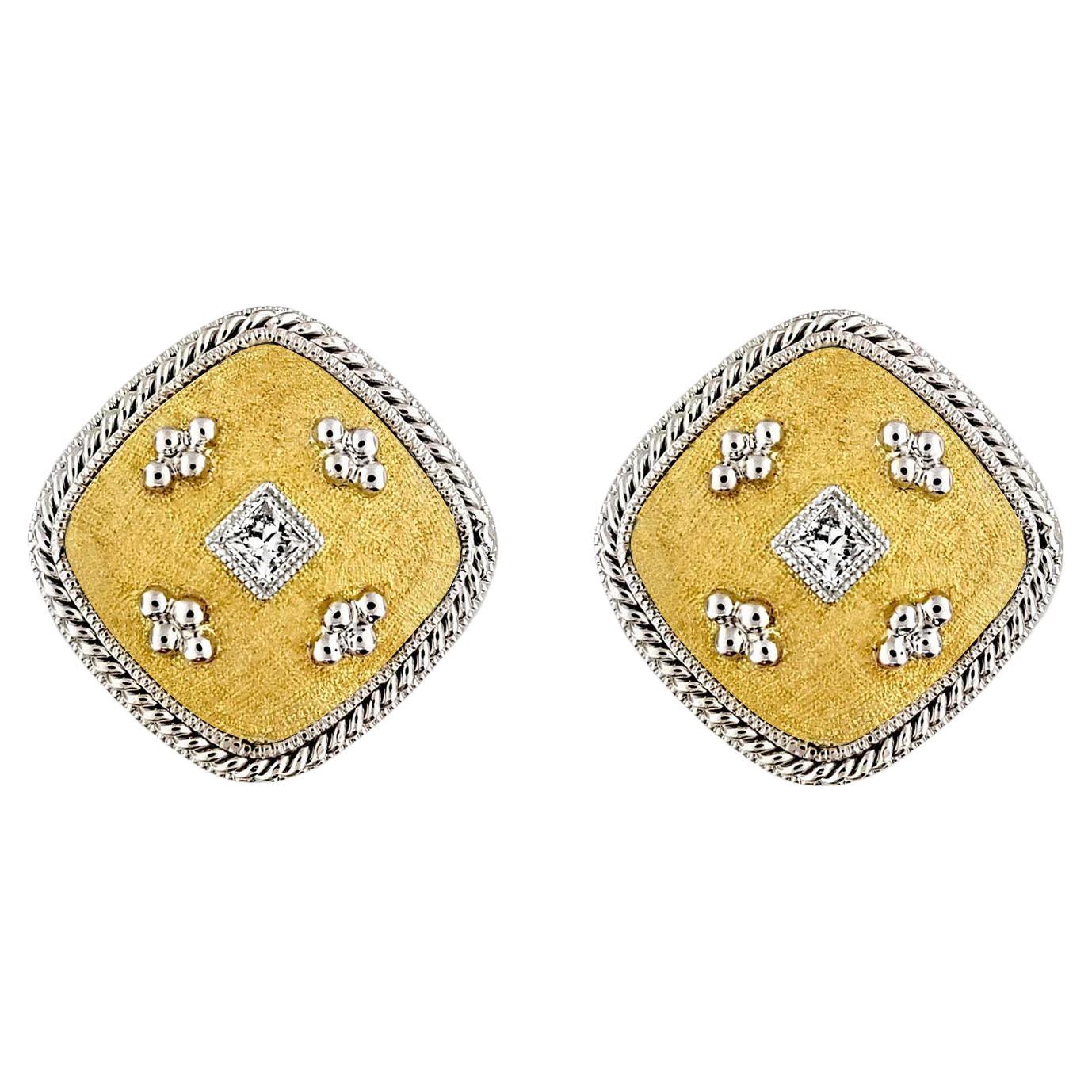 Florentine Finish 18 Karat Gold Italian Etruscan Style Earrings For Sale