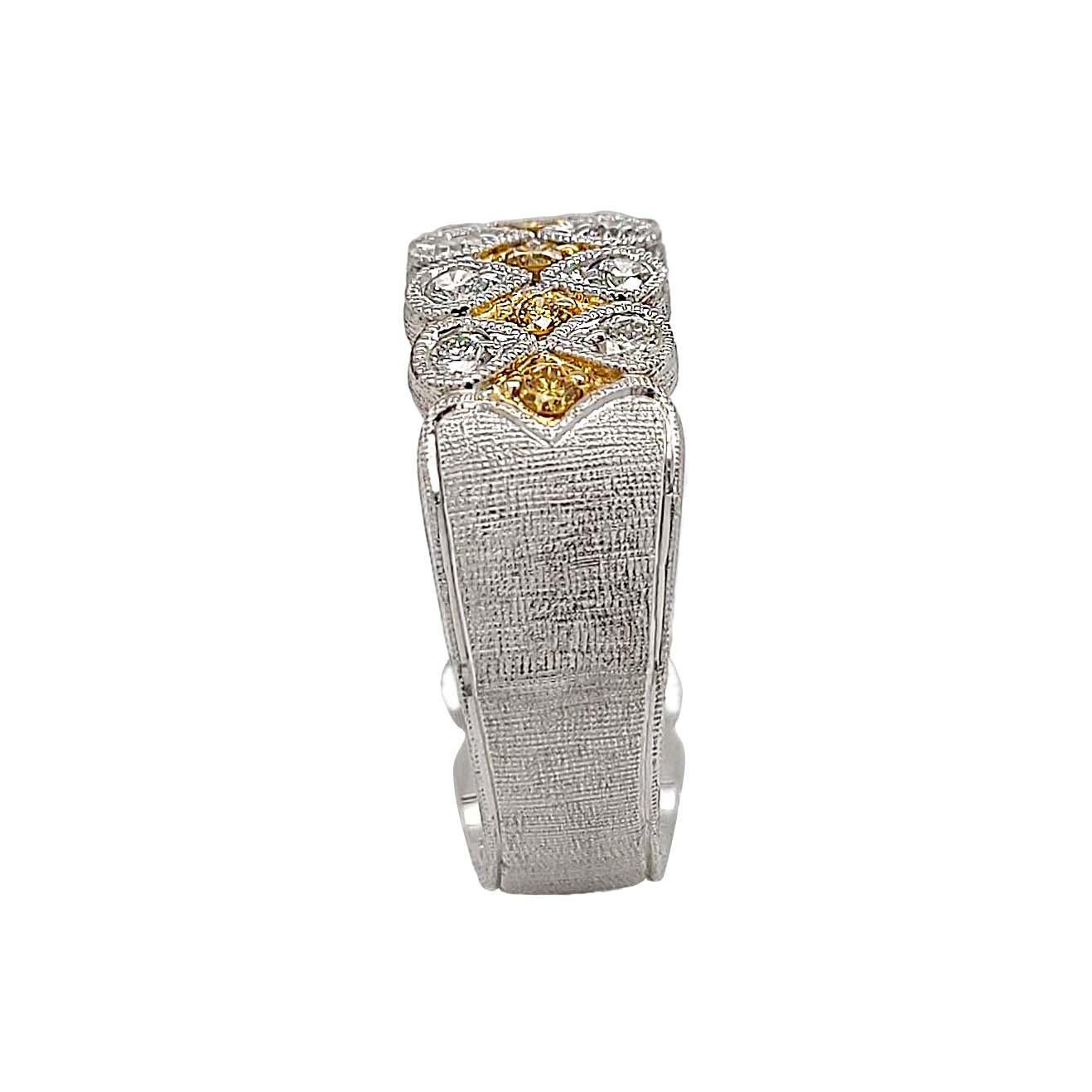 Artisan Florentine Finish 18 Karat White Gold Italian Diamond Ring For Sale