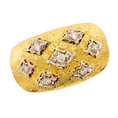 Florentine Finished 18 Karat Yellow Gold and Diamond Dome Ring