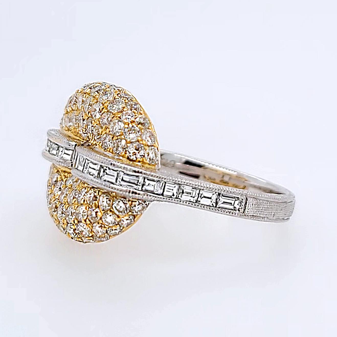 Artisan Florentine Finished Two-Tone 18 Karat Gold Italian Cocktail Diamond Ring For Sale