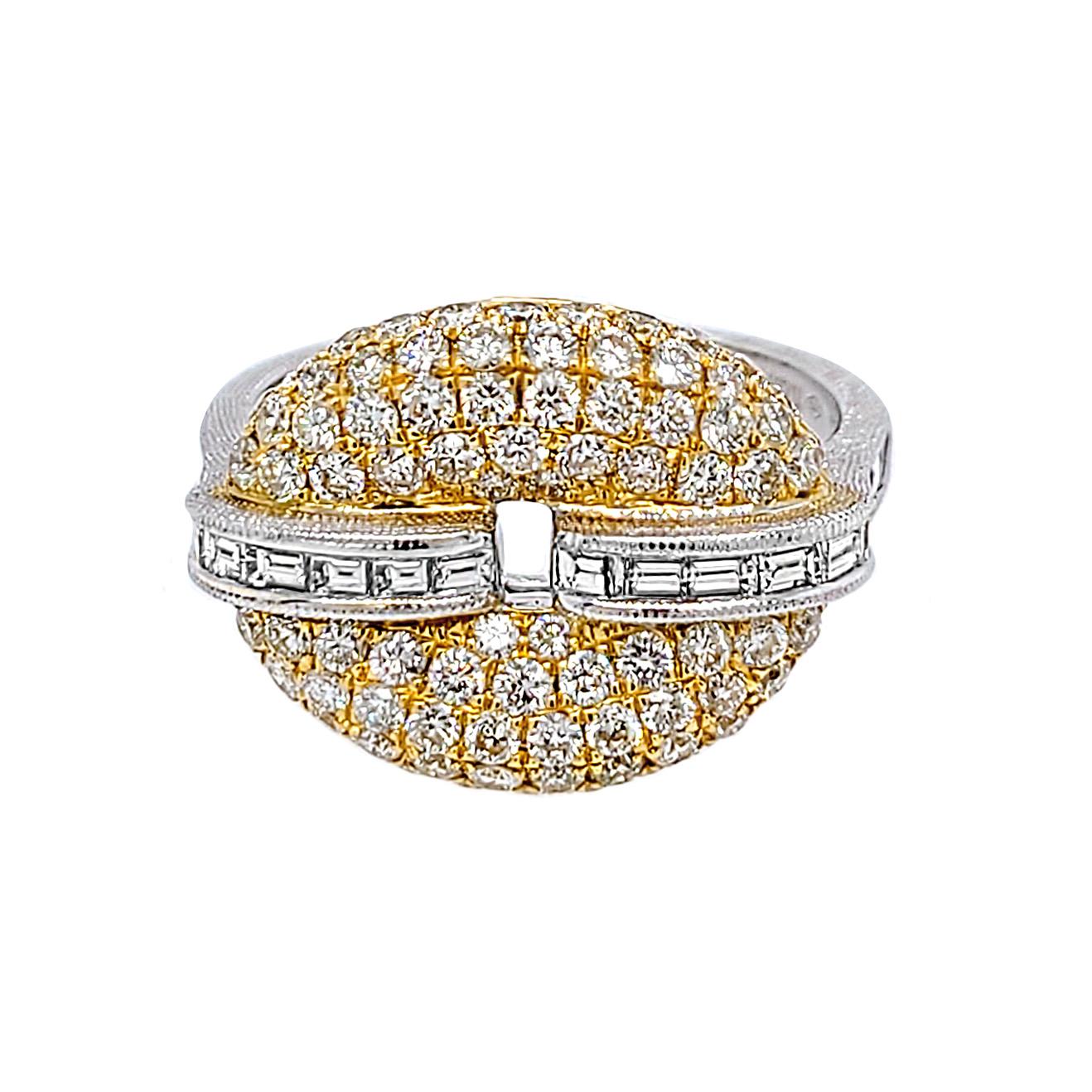 Florentine Finished Two-Tone 18 Karat Gold Italian Cocktail Diamond Ring In New Condition For Sale In Los Angeles, CA