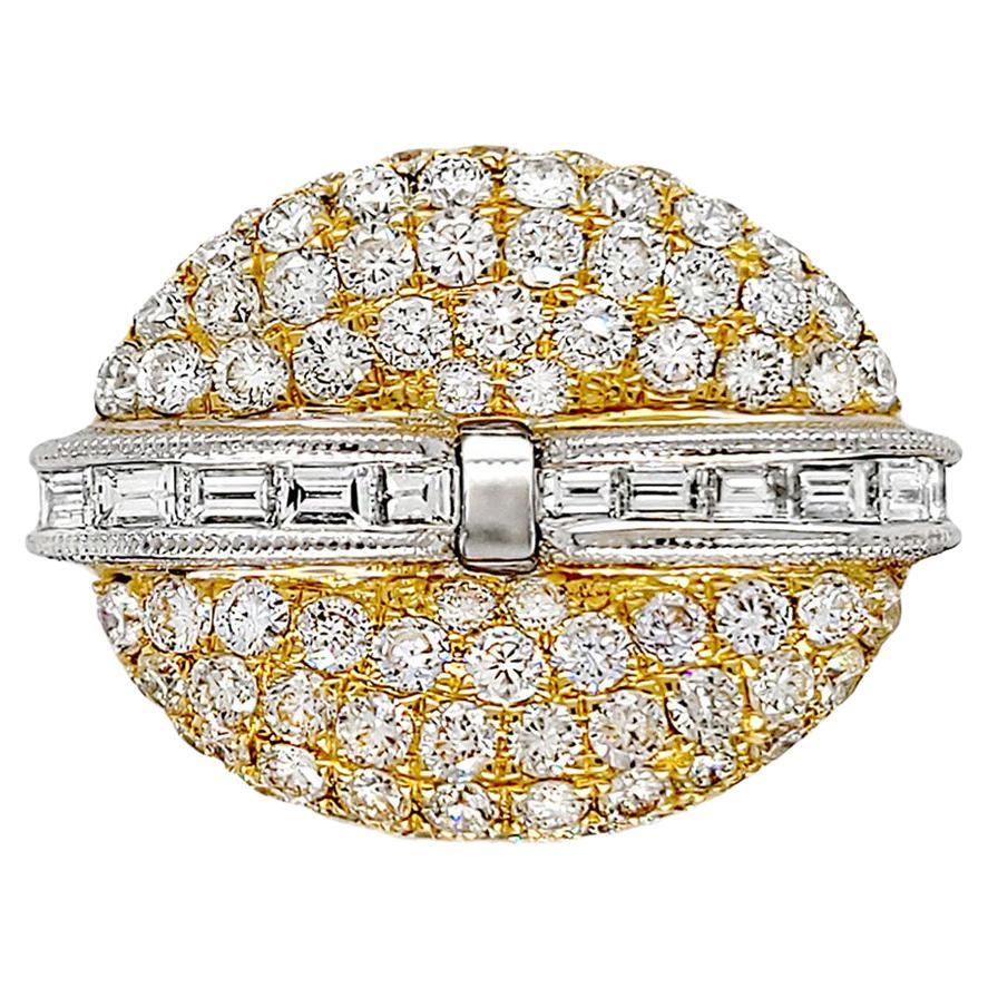 Florentine Finished Two-Tone 18 Karat Gold Italian Cocktail Diamond Ring For Sale