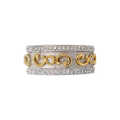 Bague italienne en or bicolore 18 carats avec diamants, finition florentine